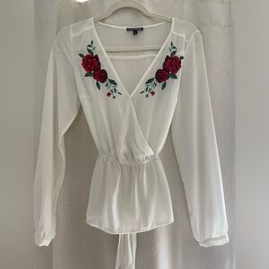 Express Floral Rose Embroidered Top XS